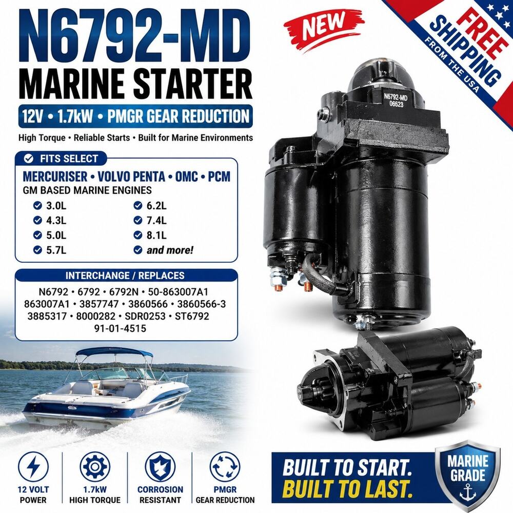 N6792-MD Marine Starter 12V MerCruiser Volvo Penta OMC 3.0 4.3 5.0 5.7 7.4